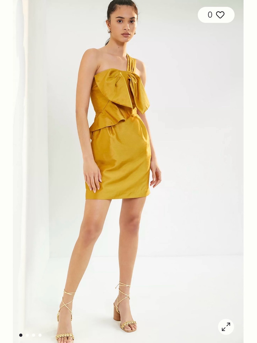 Anthropologie One-Shoulder Bow Peplum Mini Dress in Mustard
